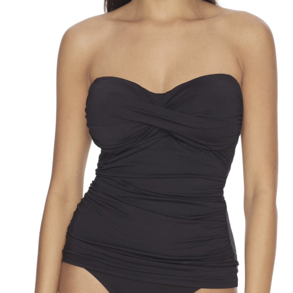 Anne Cole Women's Live in Color Twist Front Bandeaukini Swim Top Black S NWT
